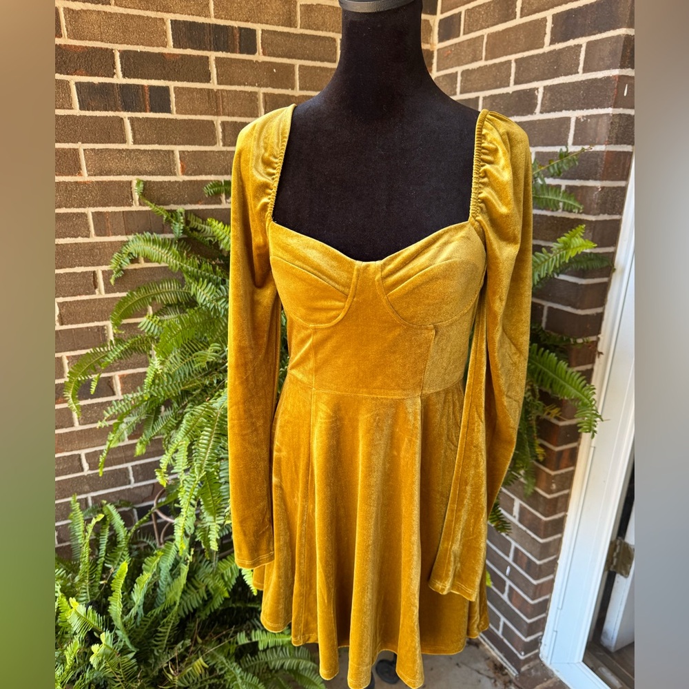 Forever 21 Mustard Long Sleeve Dress